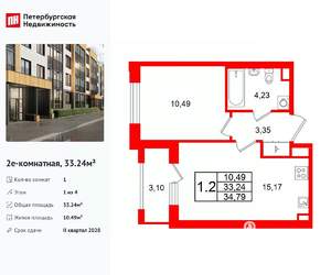 1-к квартира, вторичка, 33м2, 1/4 этаж
