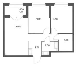 2-к квартира, вторичка, 54м2, 3/24 этаж