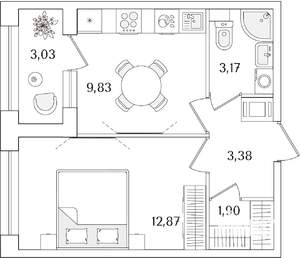1-к квартира, строящийся дом, 33м2, 15/15 этаж