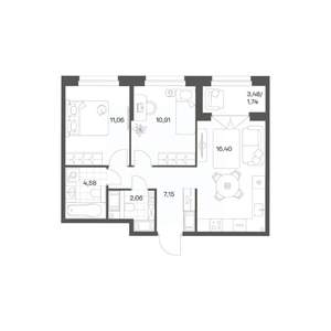 2-к квартира, вторичка, 54м2, 4/24 этаж