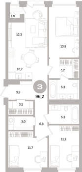 3-к квартира, вторичка, 96м2, 4/17 этаж