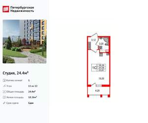 Студия квартира, вторичка, 24м2, 11/12 этаж
