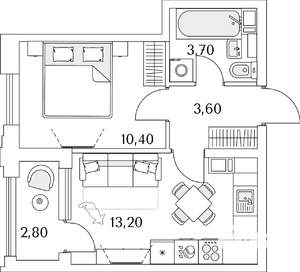 1-к квартира, строящийся дом, 33м2, 12/13 этаж