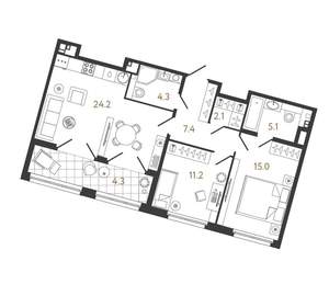 2-к квартира, вторичка, 69м2, 3/9 этаж