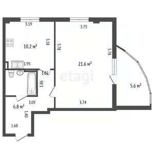 1-к квартира, вторичка, 46м2, 15/17 этаж