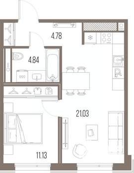 1-к квартира, строящийся дом, 42м2, 4/10 этаж