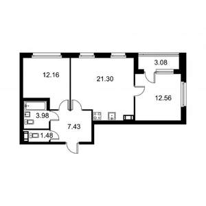 2-к квартира, строящийся дом, 60м2, 4/9 этаж