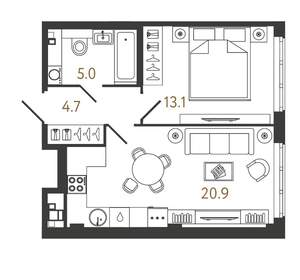 1-к квартира, вторичка, 44м2, 2/9 этаж