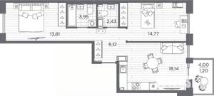 2-к квартира, вторичка, 62м2, 4/7 этаж