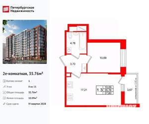 1-к квартира, вторичка, 36м2, 8/11 этаж