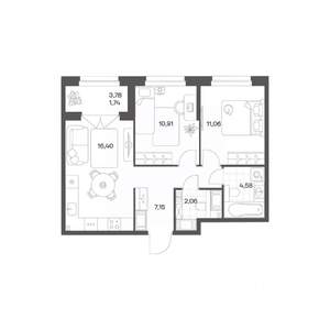 2-к квартира, вторичка, 54м2, 7/24 этаж