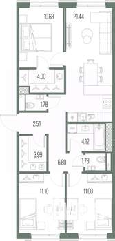 3-к квартира, строящийся дом, 79м2, 2/10 этаж