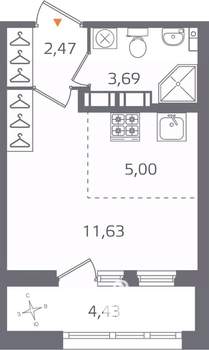 Студия квартира, вторичка, 25м2, 14/17 этаж