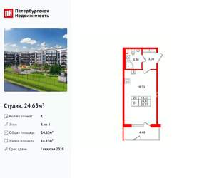 Студия квартира, вторичка, 25м2, 1/5 этаж