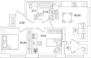 2-к квартира, строящийся дом, 48м2, 11/15 этаж