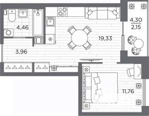 1-к квартира, вторичка, 42м2, 6/25 этаж
