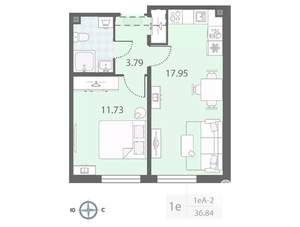 1-к квартира, вторичка, 37м2, 17/23 этаж