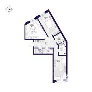 2-к квартира, строящийся дом, 79м2, 3/9 этаж