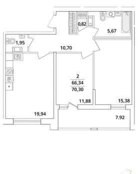 2-к квартира, вторичка, 74м2, 3/16 этаж