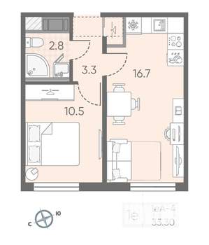 1-к квартира, вторичка, 33м2, 15/25 этаж