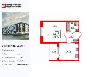 1-к квартира, вторичка, 31м2, 3/5 этаж