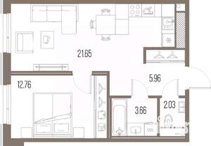 1-к квартира, вторичка, 46м2, 6/10 этаж
