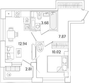 1-к квартира, строящийся дом, 36м2, 12/15 этаж