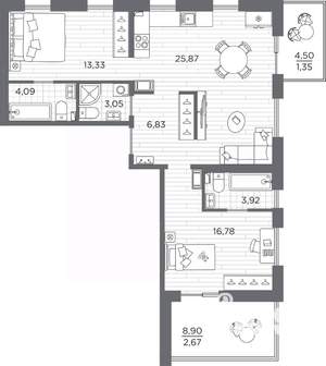 2-к квартира, вторичка, 78м2, 7/7 этаж