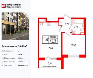 1-к квартира, вторичка, 34м2, 2/4 этаж