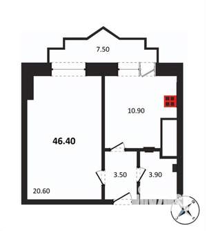 1-к квартира, вторичка, 47м2, 4/22 этаж