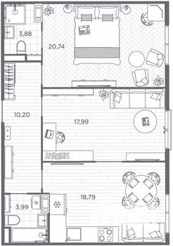 2-к квартира, сданный дом, 76м2, 7/9 этаж