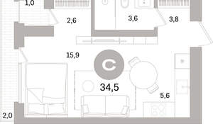 Студия квартира, вторичка, 35м2, 2/17 этаж