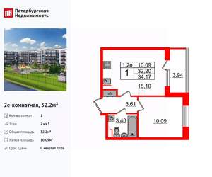 1-к квартира, вторичка, 32м2, 2/5 этаж