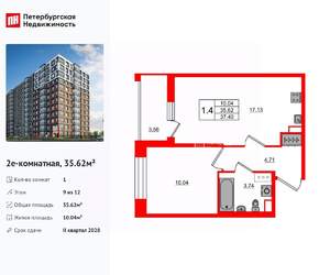 1-к квартира, вторичка, 36м2, 9/12 этаж
