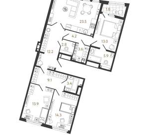 3-к квартира, вторичка, 106м2, 2/9 этаж