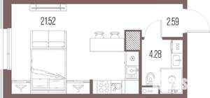 Студия квартира, вторичка, 28м2, 8/10 этаж