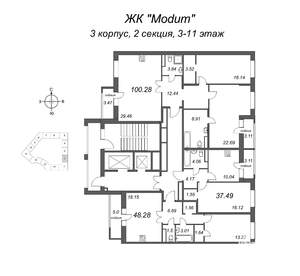 3-к квартира, строящийся дом, 100м2, 6/12 этаж