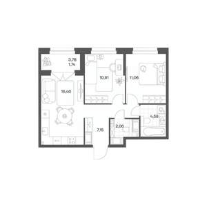 2-к квартира, вторичка, 54м2, 14/24 этаж