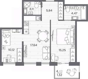 2-к квартира, вторичка, 58м2, 2/7 этаж