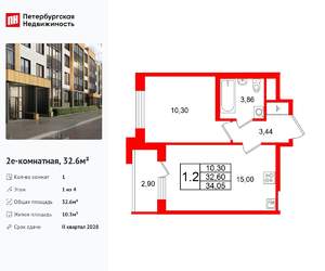 1-к квартира, вторичка, 33м2, 1/4 этаж