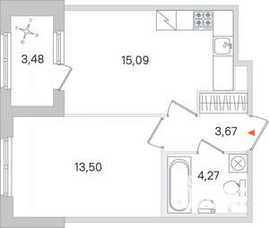 1-к квартира, вторичка, 38м2, 1/4 этаж