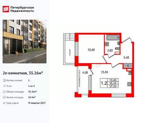 1-к квартира, вторичка, 35м2, 1/4 этаж