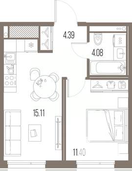 1-к квартира, строящийся дом, 35м2, 2/10 этаж