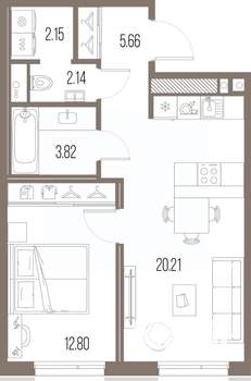 1-к квартира, строящийся дом, 47м2, 8/10 этаж