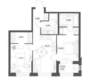 2-к квартира, вторичка, 62м2, 11/24 этаж