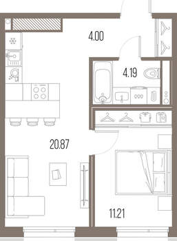1-к квартира, строящийся дом, 40м2, 9/10 этаж