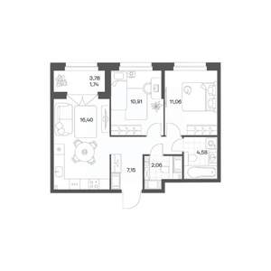 2-к квартира, вторичка, 54м2, 11/24 этаж