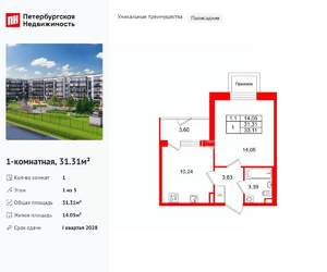 1-к квартира, вторичка, 31м2, 1/5 этаж