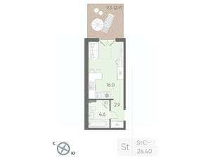 Студия квартира, вторичка, 26м2, 1/4 этаж