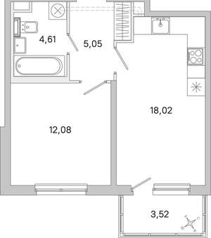 1-к квартира, вторичка, 41м2, 1/5 этаж